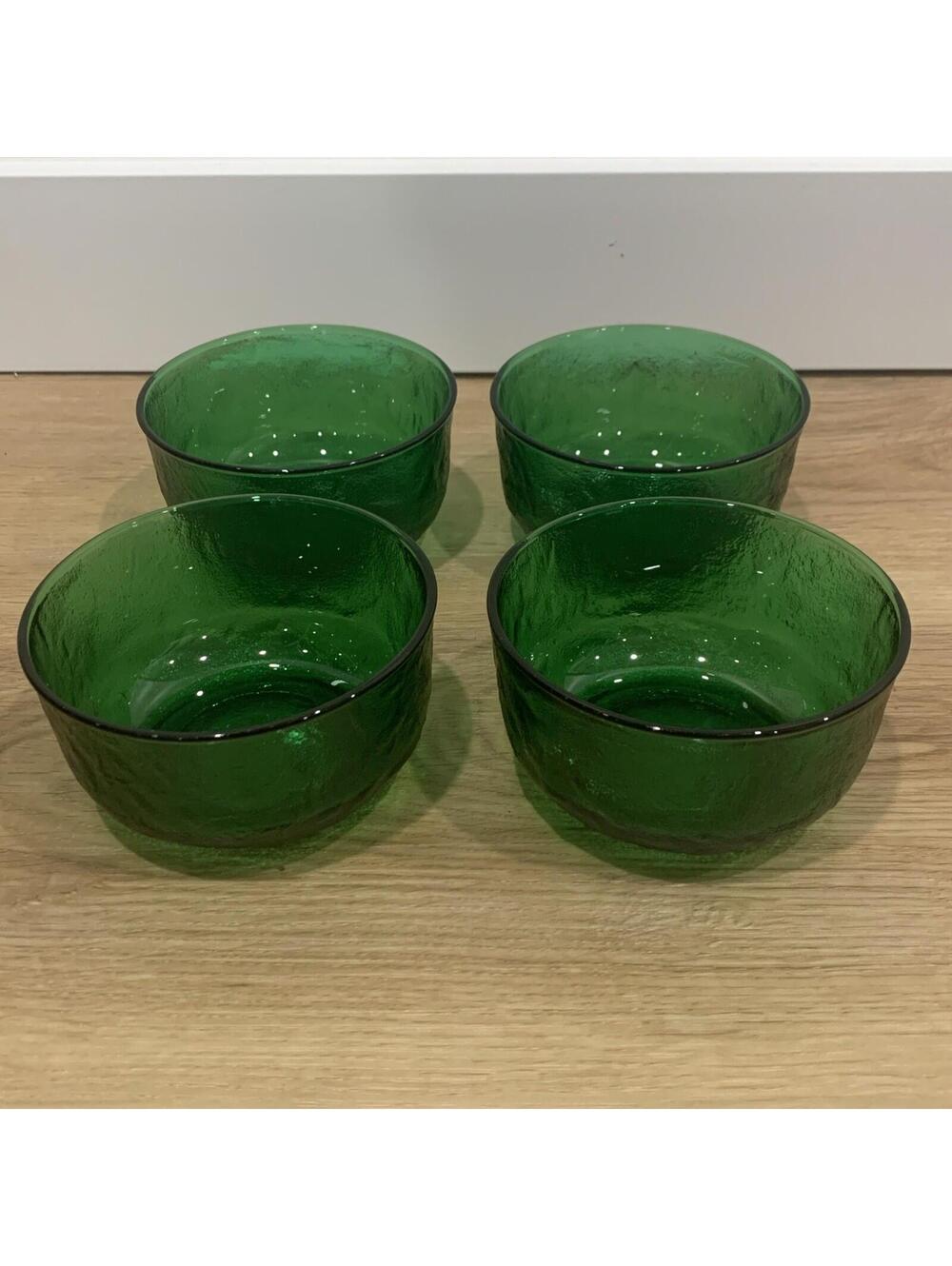 Set of 4 Arcoroc France Berry Bowls Sierra Emerald Green Glass Texture